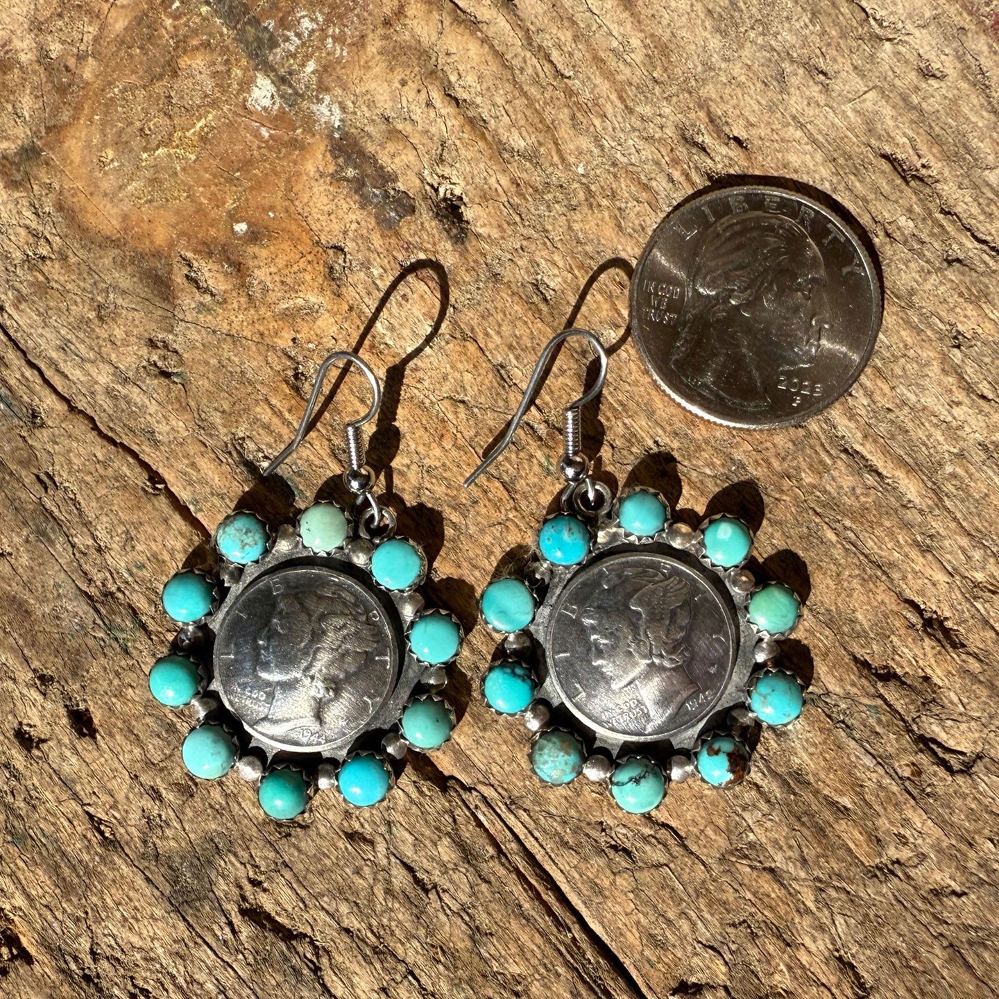 Lawrence Archuleta, Buffalo Dancer, Mercury Dime Cluster Earrings