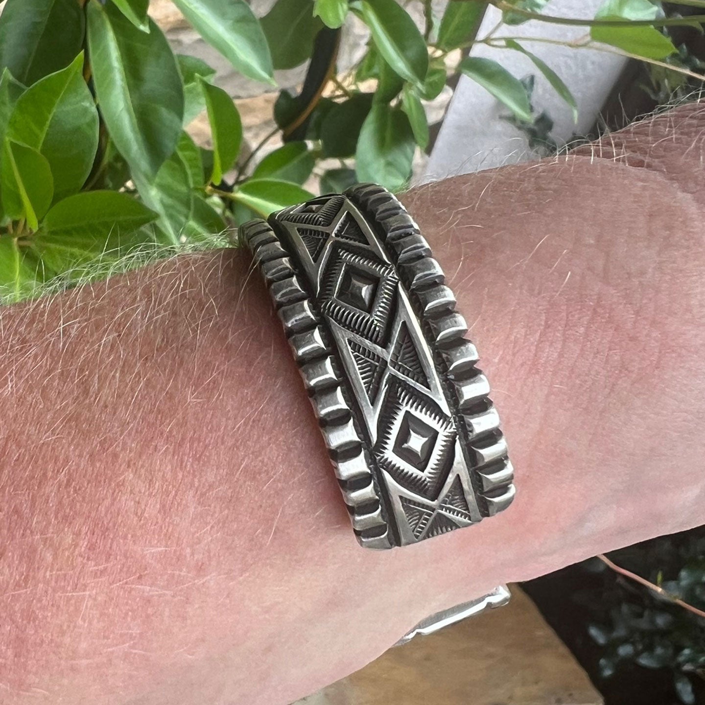 Calvin Martinez Aztec Patterns Heavy Sterling Cuff