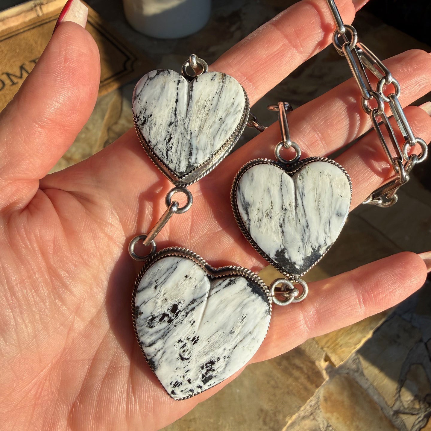 Lawrence Archuletta Chunky White Buffalo Heart Necklace