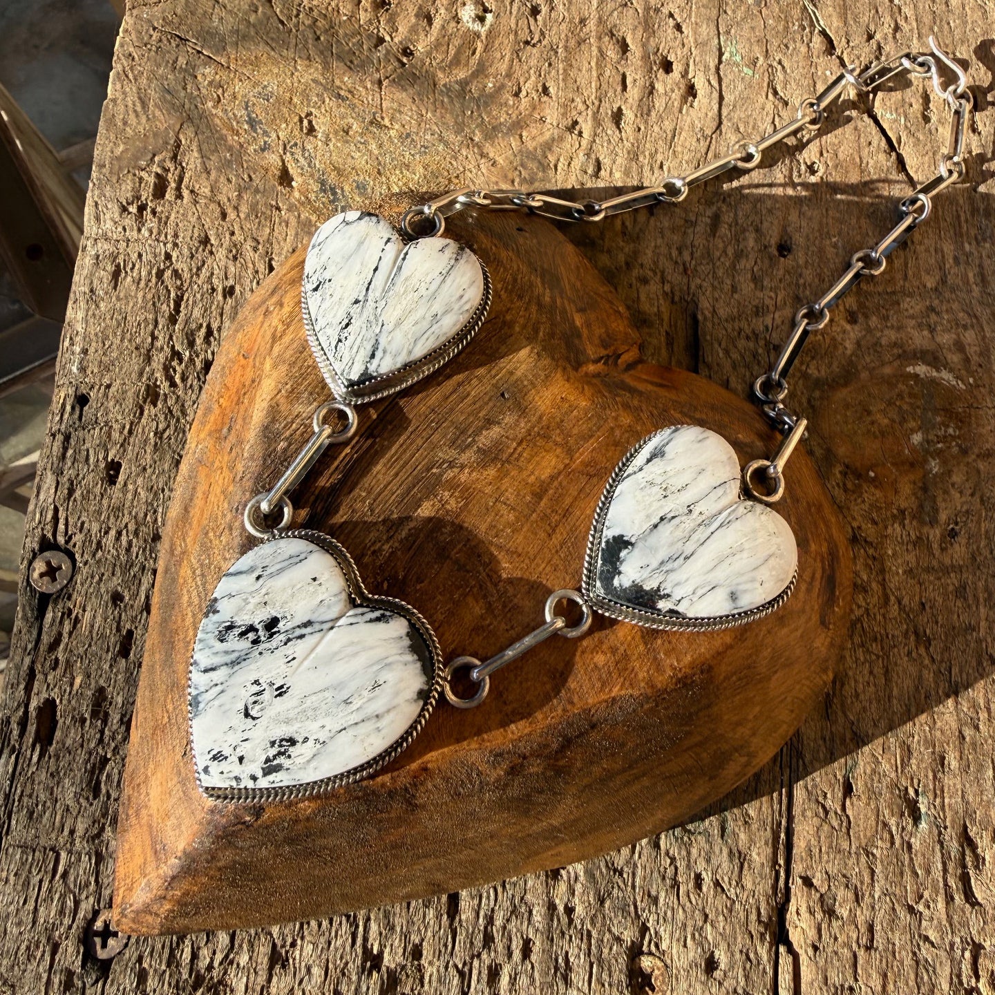 Lawrence Archuletta Chunky White Buffalo Heart Necklace
