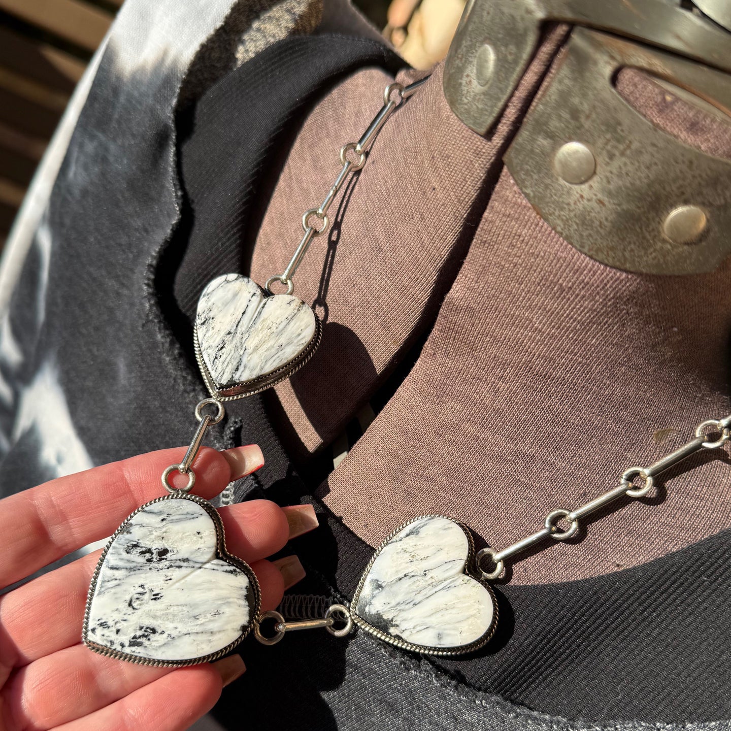 Lawrence Archuletta Chunky White Buffalo Heart Necklace