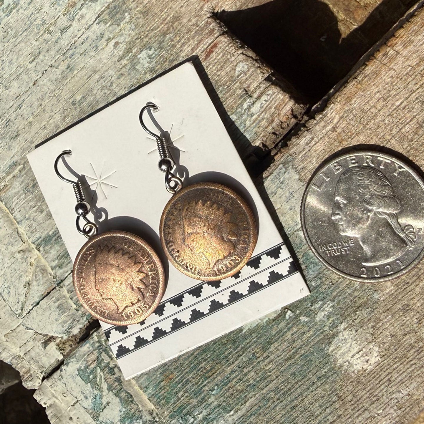 Buffalo Dancer,  Indian Head Penny Drop Earrings