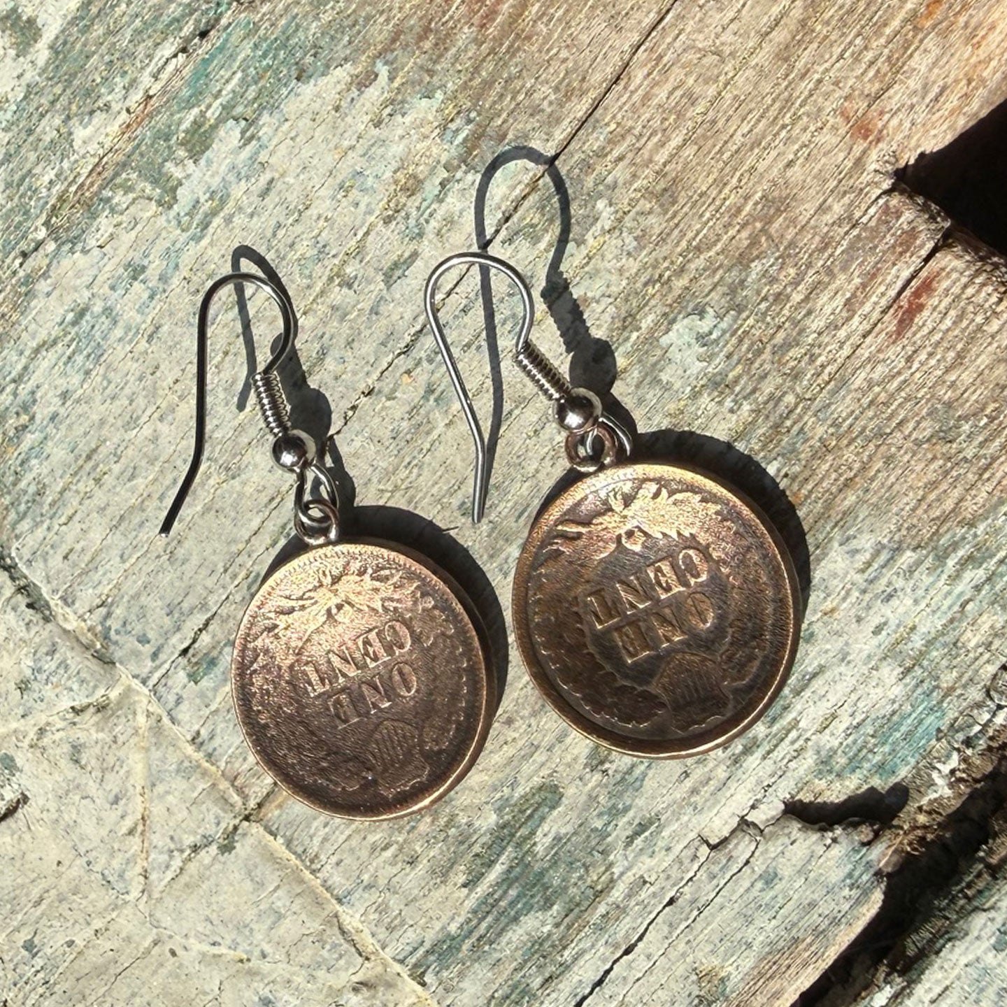 Buffalo Dancer,  Indian Head Penny Drop Earrings