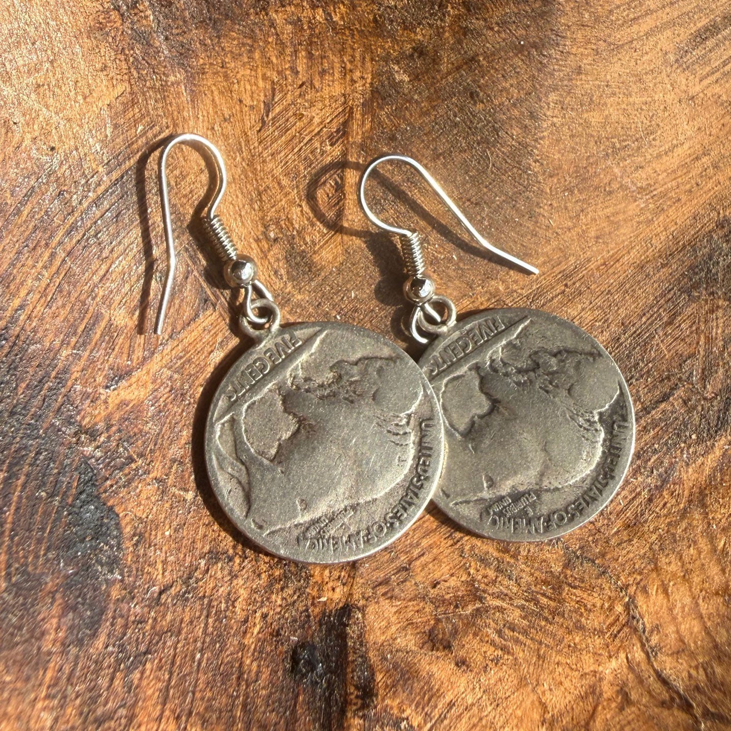 Buffalo Dancer, Buffalo Nickel Drop Earrings w/Turquoise