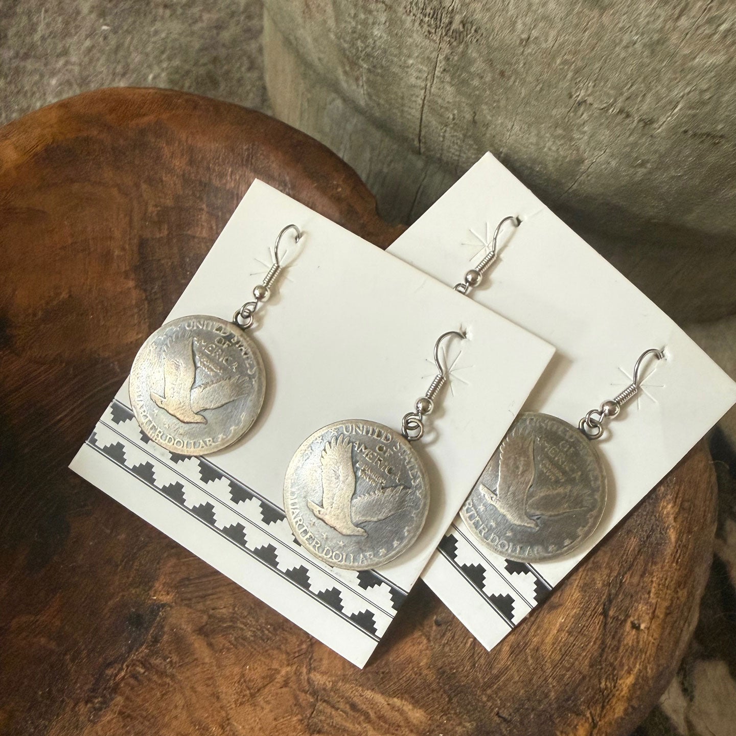 Buffalo Dancer, Standing Liberty Quarter Earrings - Eagles Out