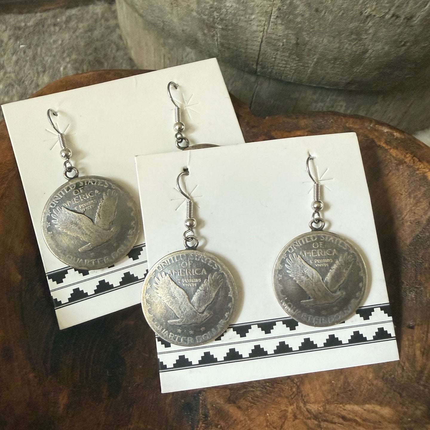 Buffalo Dancer, Standing Liberty Quarter Earrings - Eagles Out