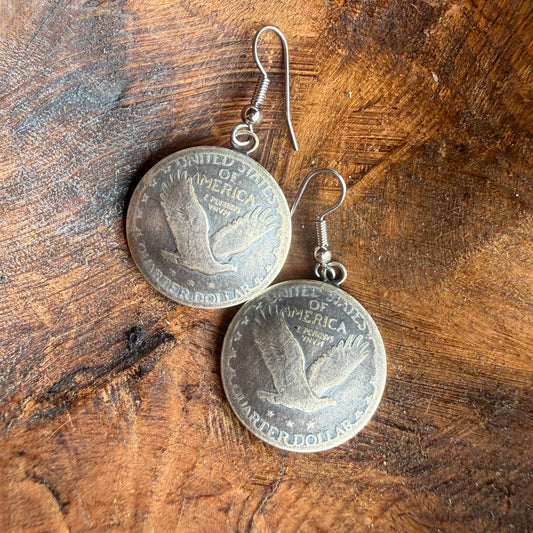 Buffalo Dancer, Standing Liberty Quarter Earrings - Eagles Out