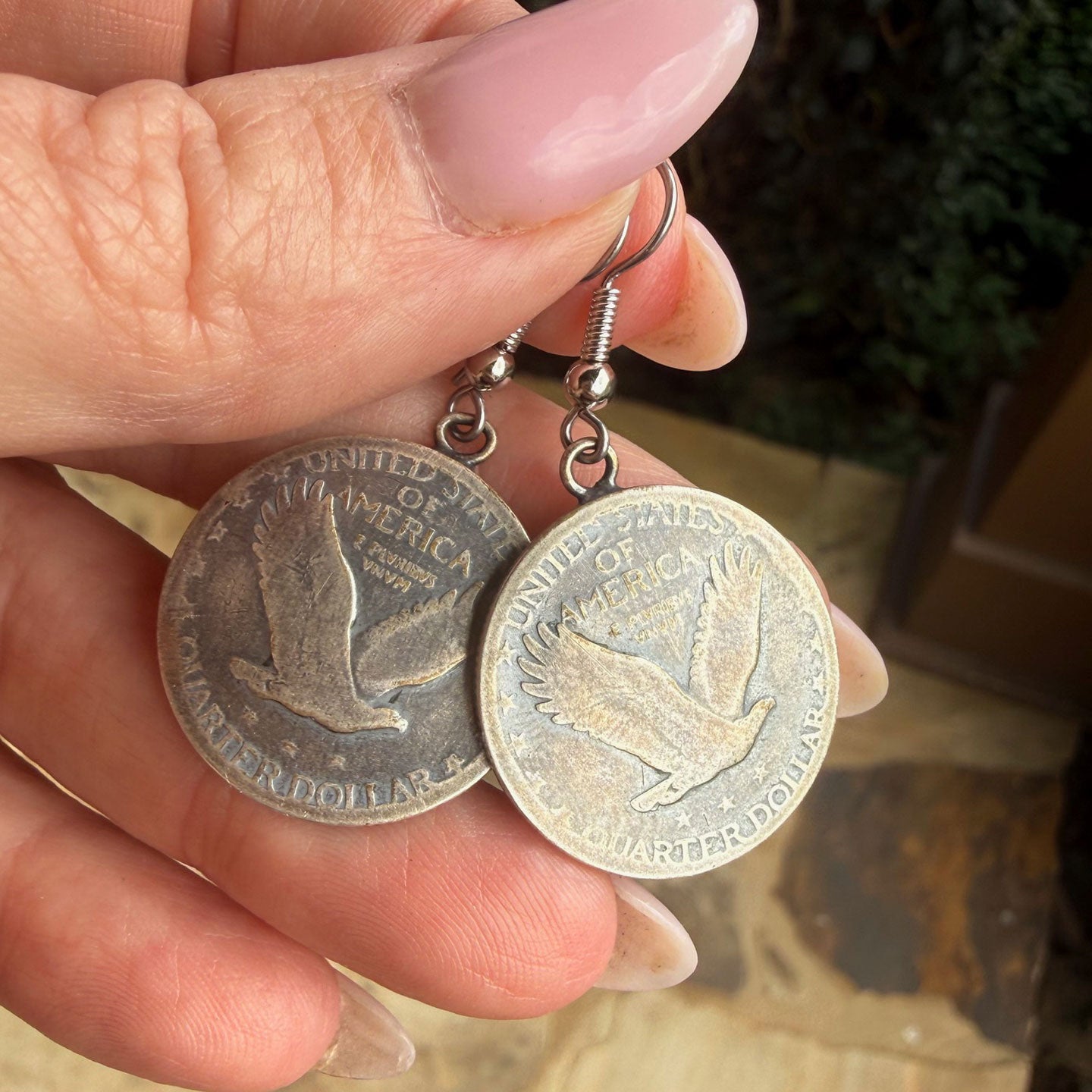 Buffalo Dancer, Standing Liberty Quarter Earrings - Eagles Out