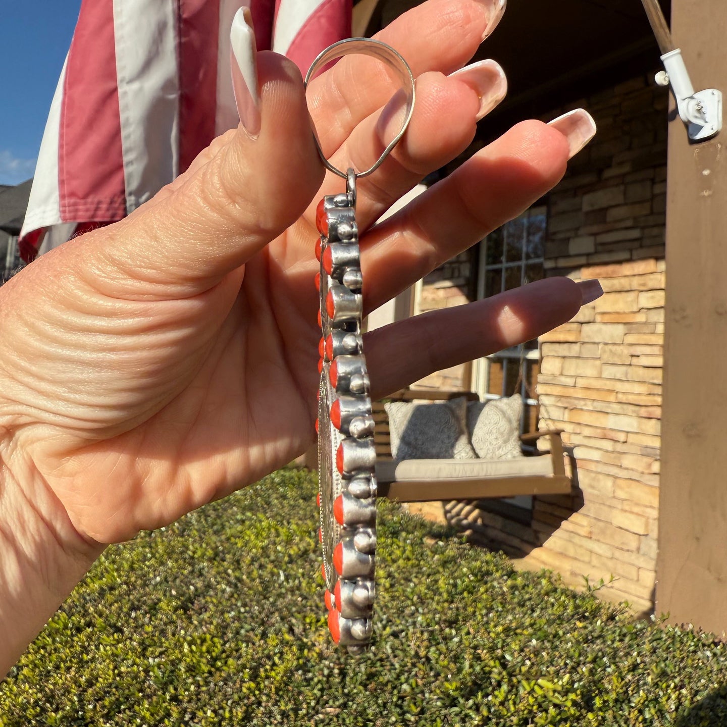 Betty (Bea) Tom Coral Two Coin Cluster Pendant