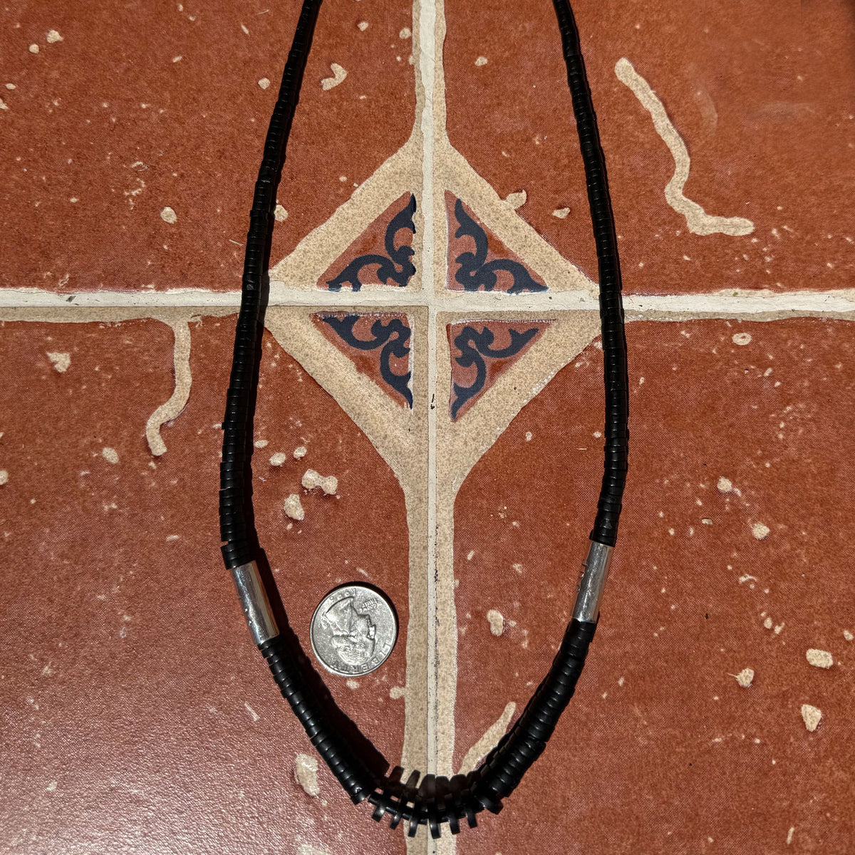 Doris Coriz 24" Graduated Black Jet and Sterling Heishi Bead Necklace