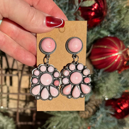 Kristen Etsitty Pink Conch Cluster Earrings