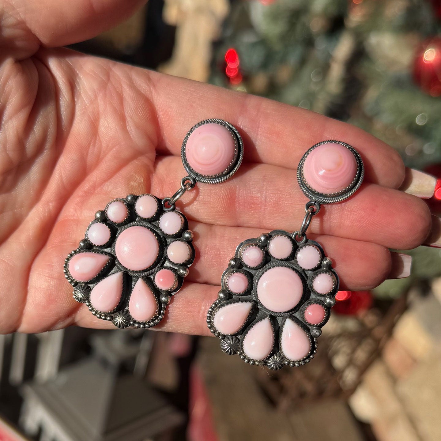 Kristen Etsitty Pink Conch Cluster Earrings