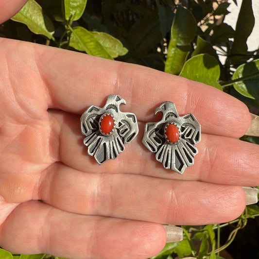 Running Bear Coral Thunderbird/Eagle Earrings