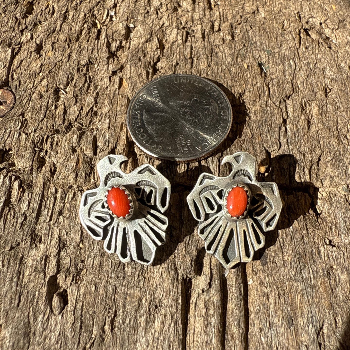 Running Bear Coral Thunderbird/Eagle Earrings