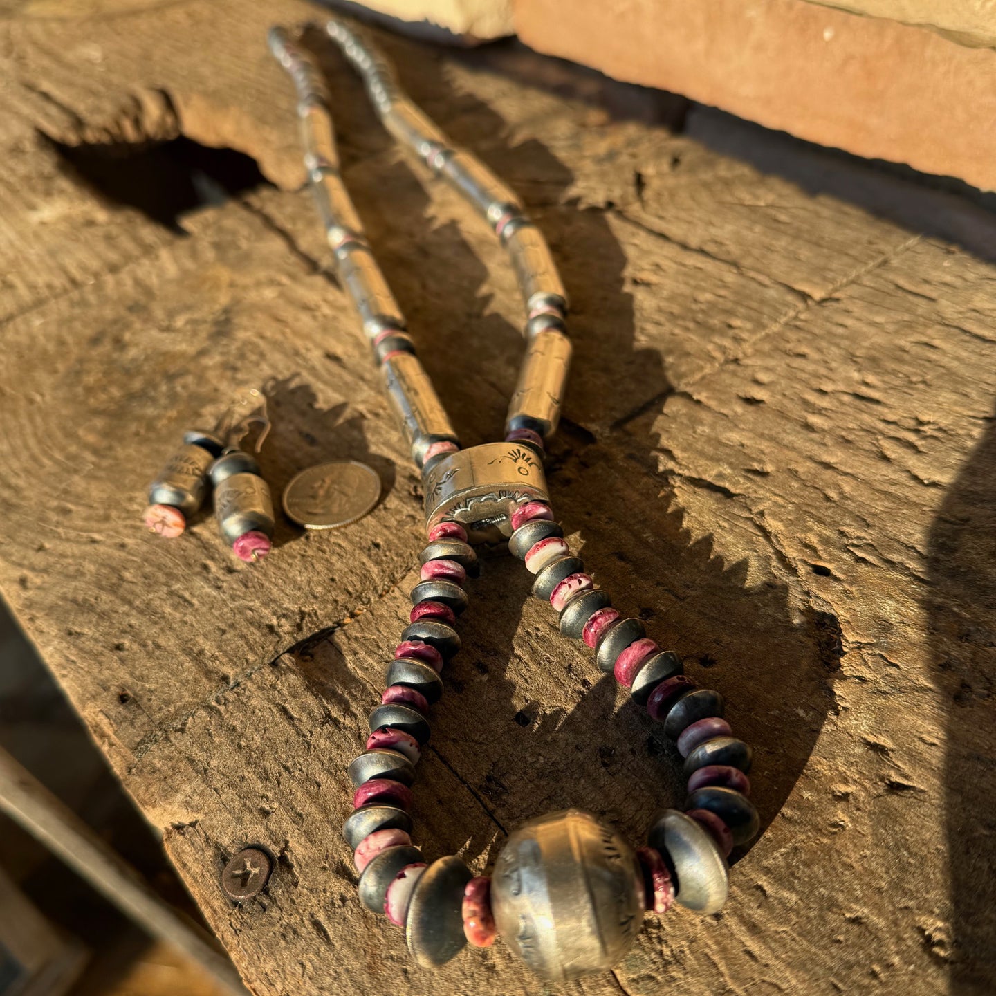 Sophia Becenti Handmade Jacla Style Sterling and Purple Spiny Beads Set