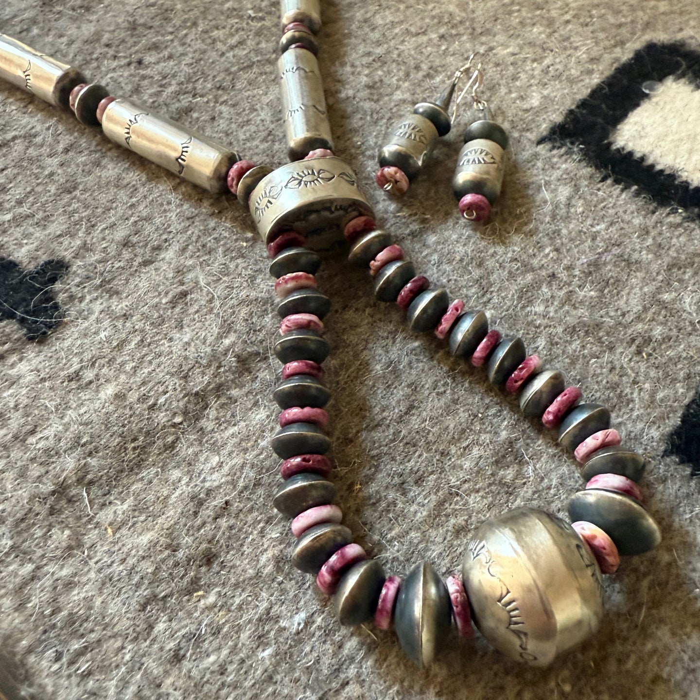 Sophia Becenti Handmade Jacla Style Sterling and Purple Spiny Beads Set