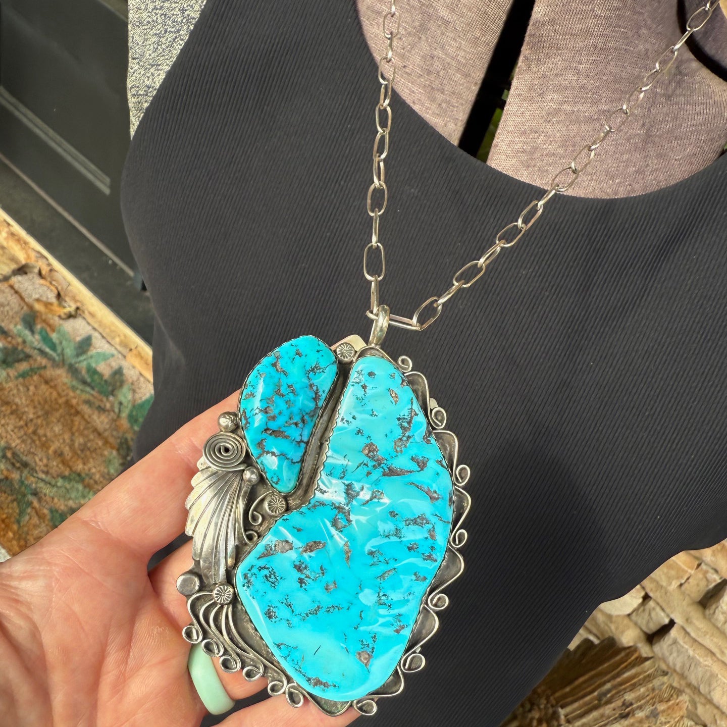 Vintage Sleeping Beauty Statement Pendant on Chain by Ted Joe
